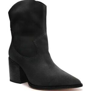 NWT Schutz Tessie Block Heel Suede Western Boots, Black, 6.5 M